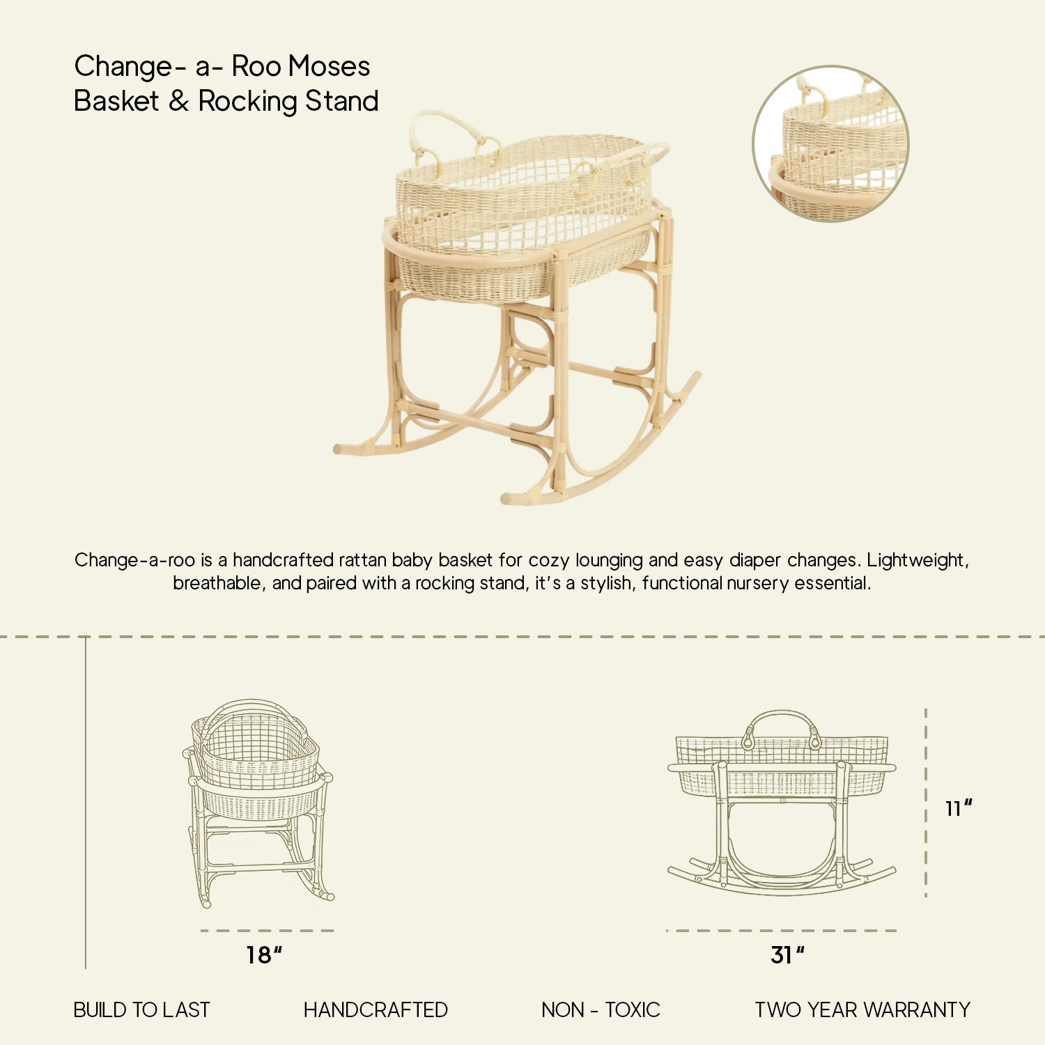 Change- a- Roo Moses basket and rocking stand