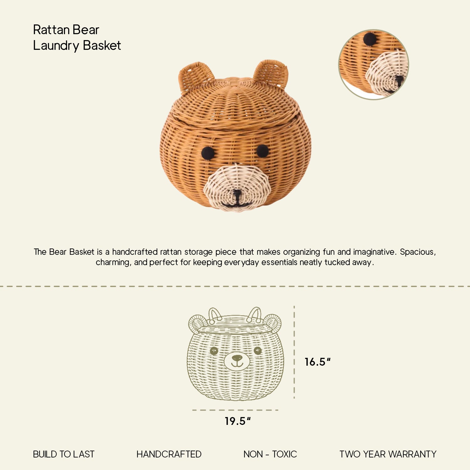 Rattan Bear laundry Basket