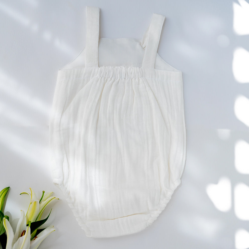Baby Boy Gift Hamper with Cotton Romper and Swaddle | Little Meadows | White