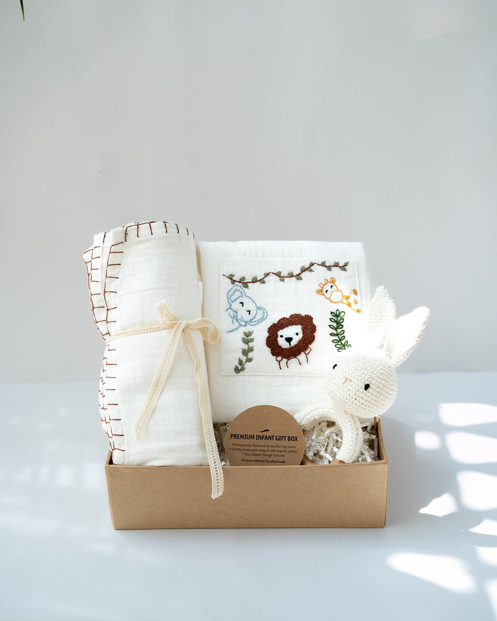 Baby Boy Gift Hamper with Cotton Romper and Swaddle | Little Meadows | White