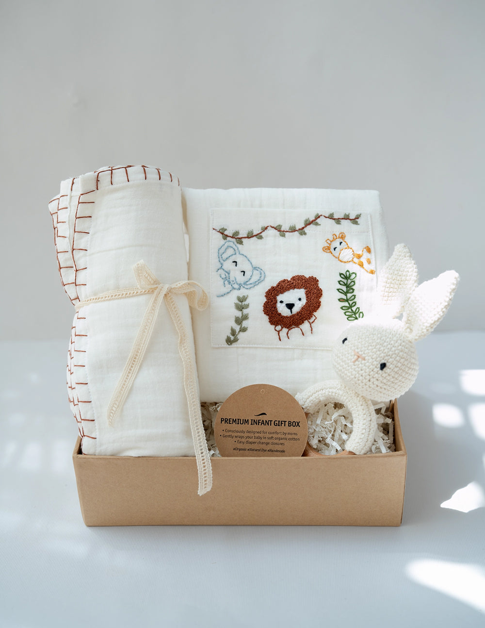 Baby Boy Gift Hamper with Cotton Romper and Swaddle | Little Meadows | White